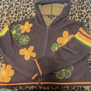 Brown Floral Zip-Up Cardigan